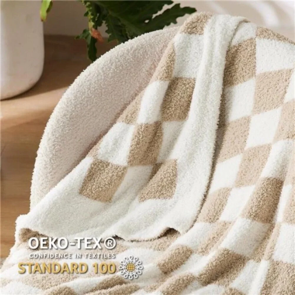 Throw Blanket for Couch Bed Sofa - Super Soft, Beige, Checkered Throw 60x70 new